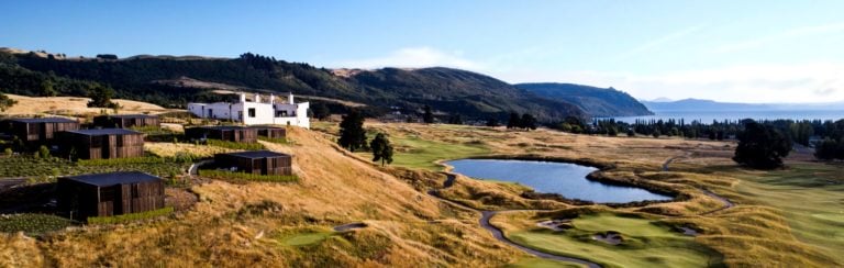 Landscape view of the Kinloch Golf Resort, New Zealand