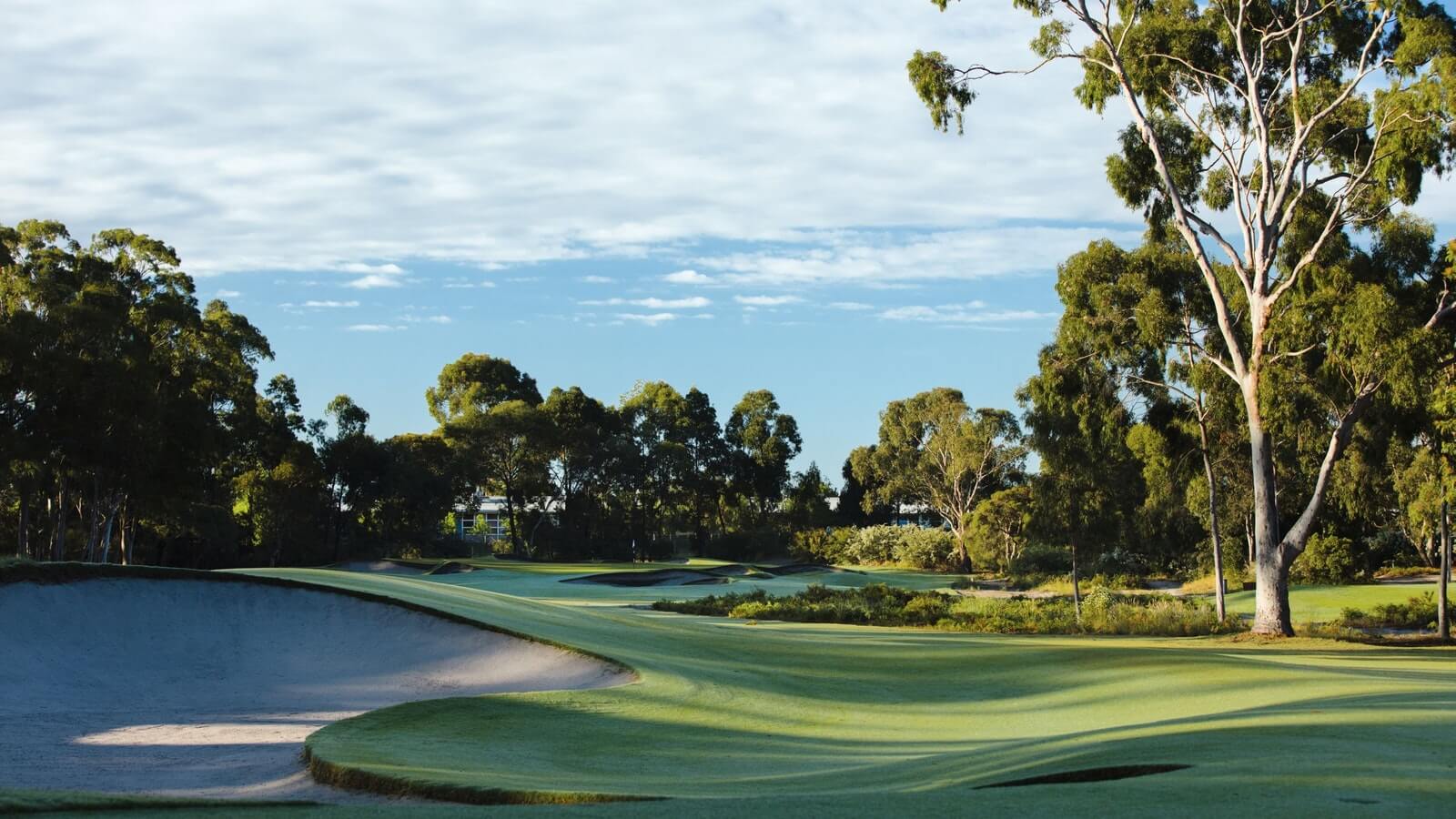 Large bunkers and hazardous bush-land frame many of the obstacles at the The Metropolitan Golf Club, Melbourne