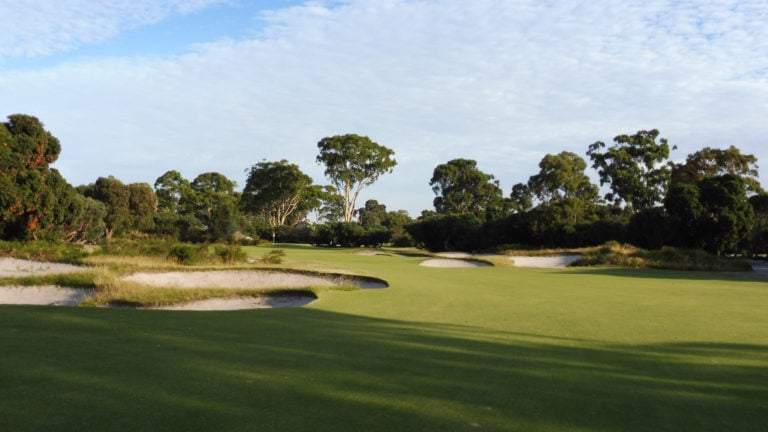 Fairways pockmarked with sandy bunkers are characteristic of Kingston Heath Golf Club