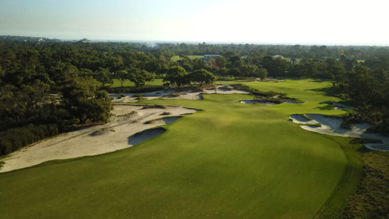 Large bunkers characteristic of the Melbourne Sandbelt golf region showcase Kingswood Peninsula