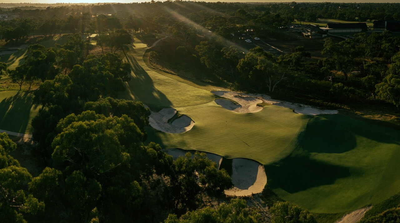 Dusk settles creating long shadows on the Peninsula Kingswood North Course
