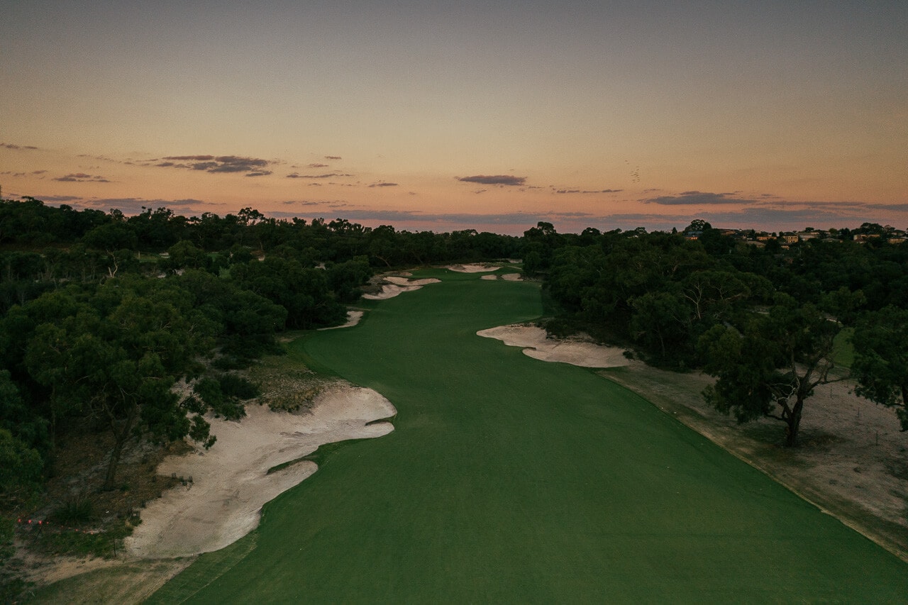 Large bunkers line a straight fairway on Peninsula Kingswood North Course