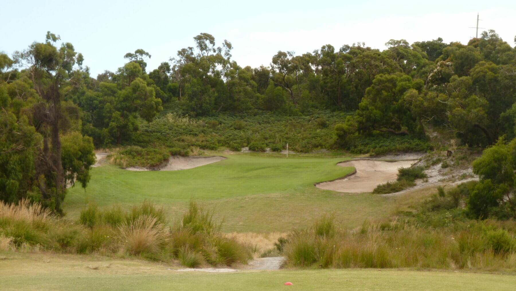 A distant green can be seen from the second tee box on the North Course