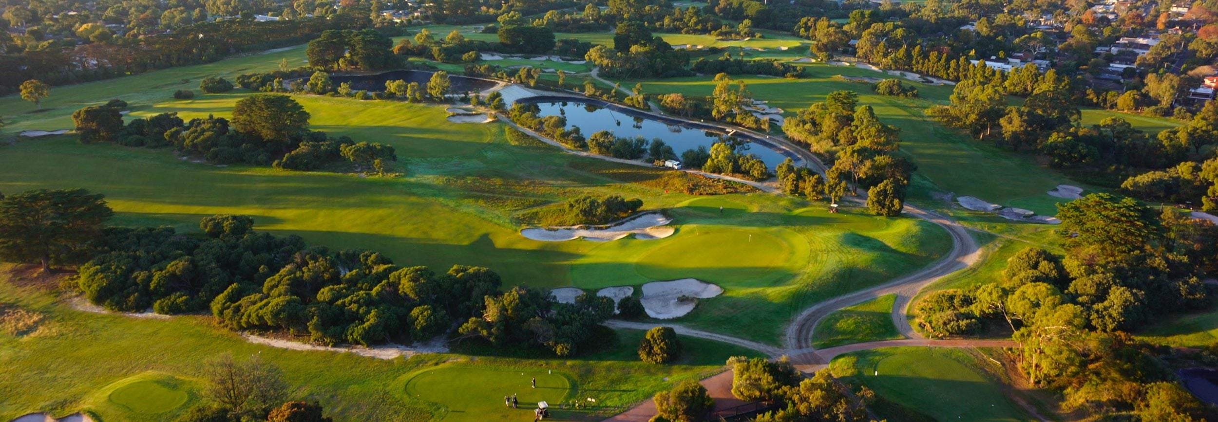 Aerial footage of the West golf course at Royal Melbourne golf club