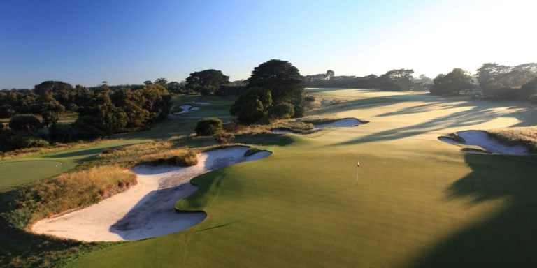 Large sand bunkers showcase the Sandbelt golf region at Royal Melbourne