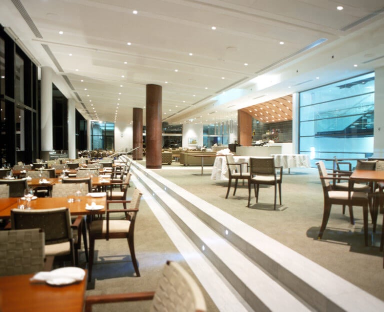 Interior view of the clubhouse restaurant at The National Golf Club