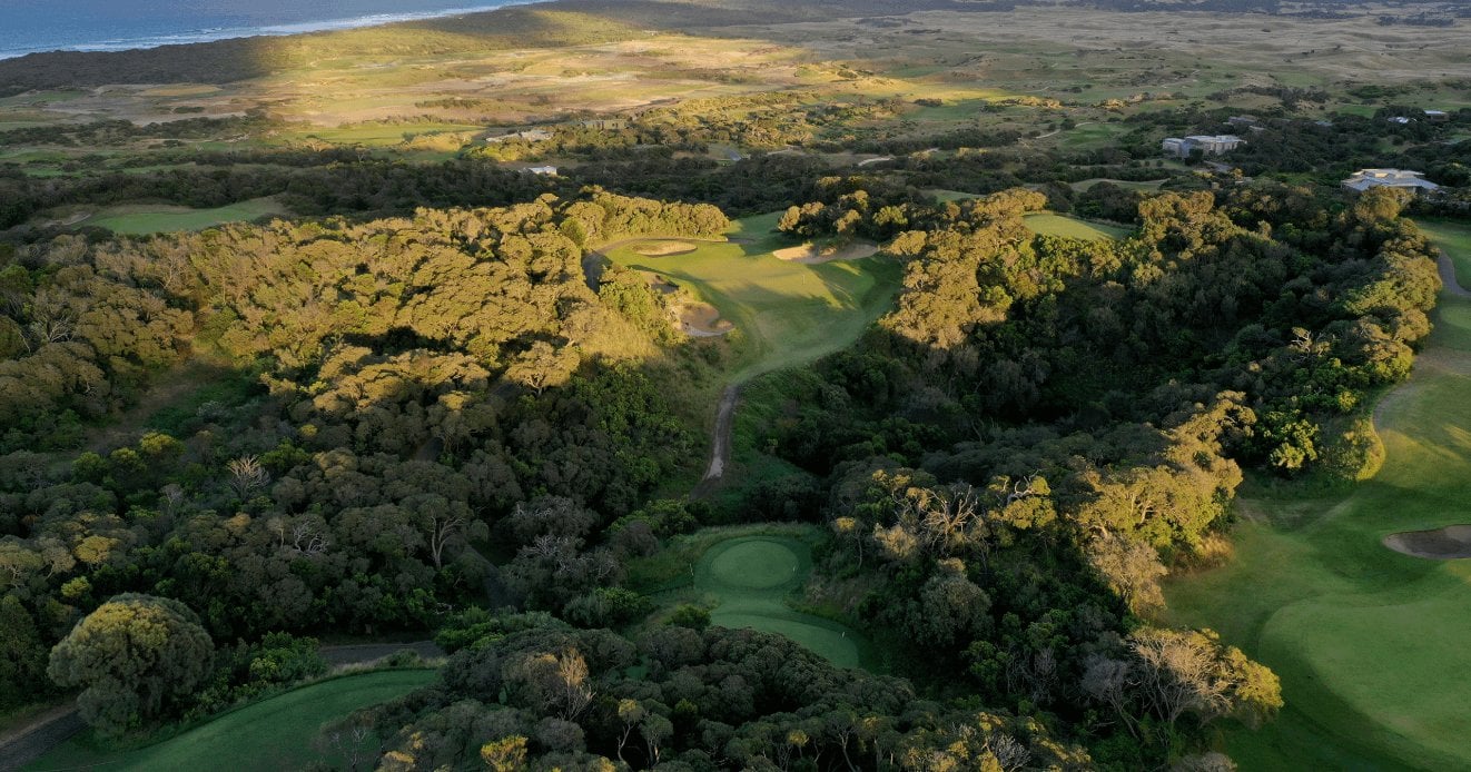 Aerial view over The Old Course and National Moonah golf complex