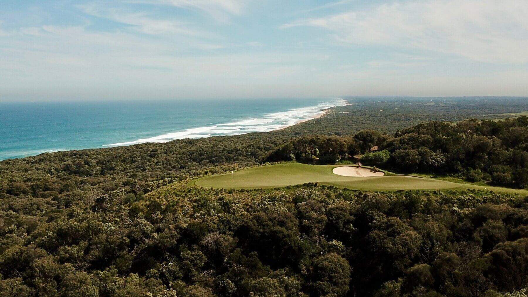 Overlooking the island seventh green on The National Golf Club