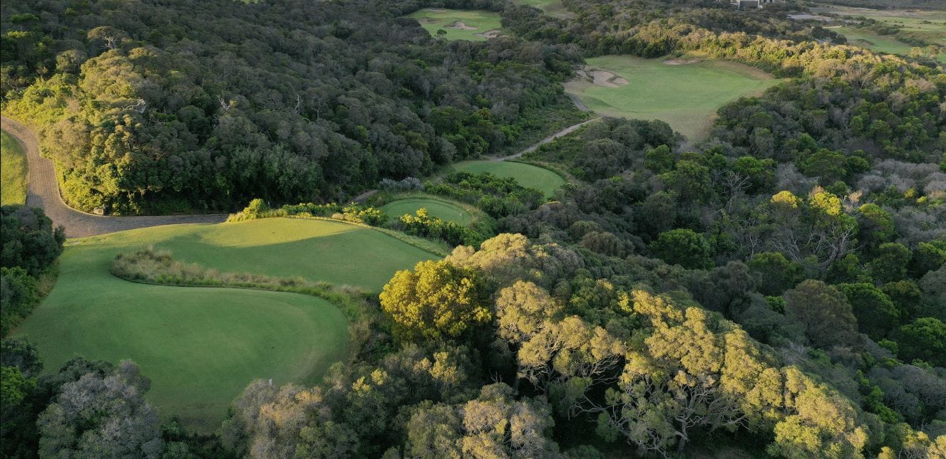 Overlooking tiered tee boxes on the seventeenth hole of the Old Course