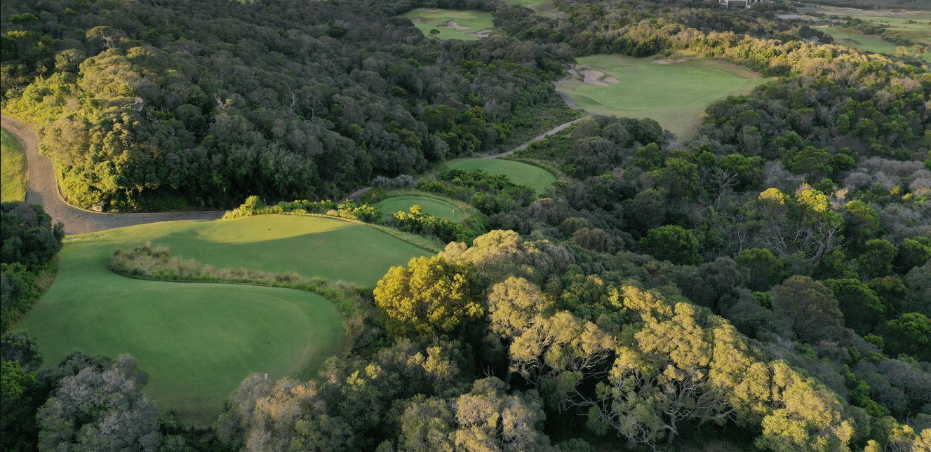 Overlooking tiered tee boxes on the seventeenth hole of the Old Course