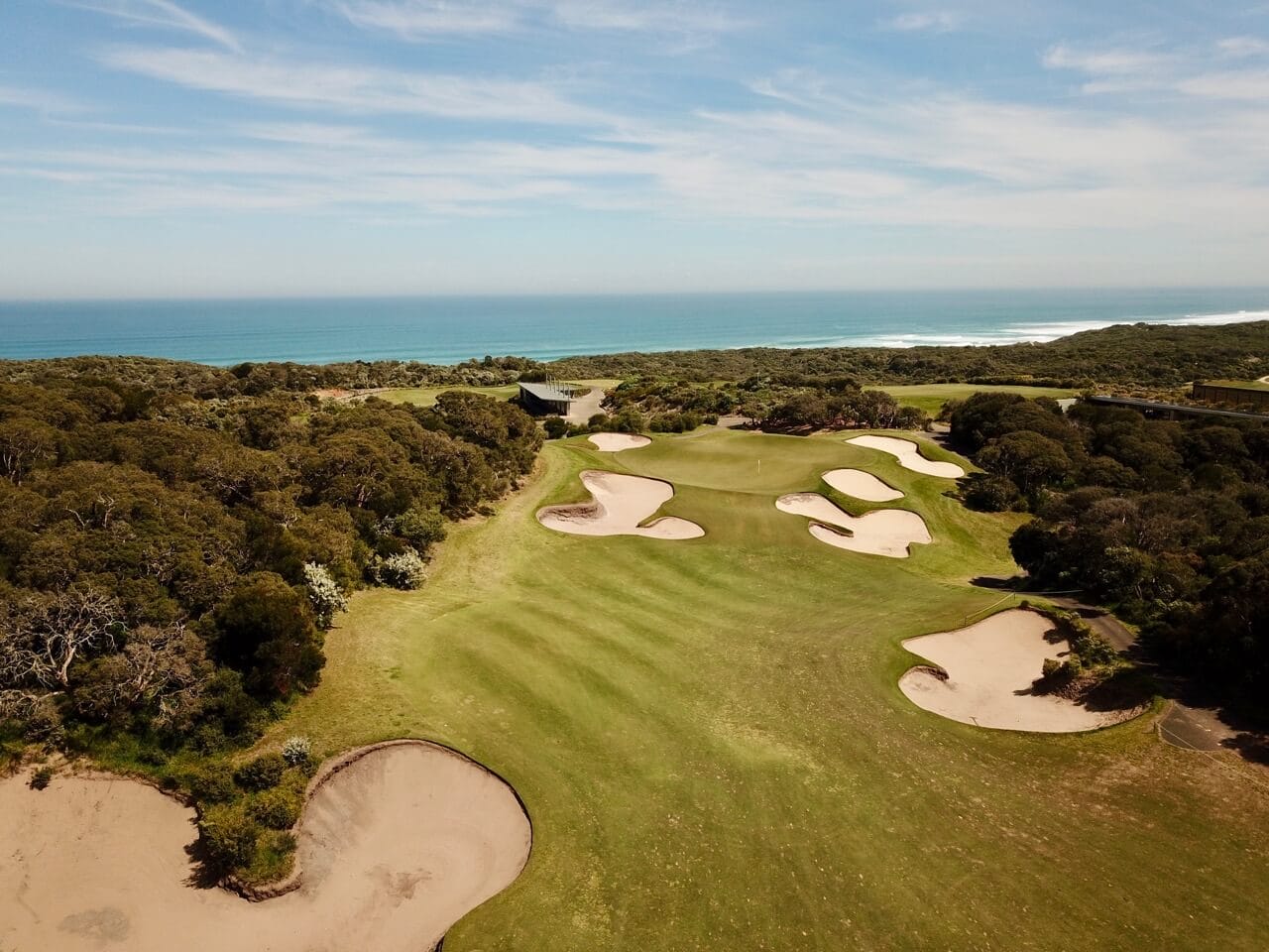 Large bunkers straddle the eighteenth fairway at The National Old Course