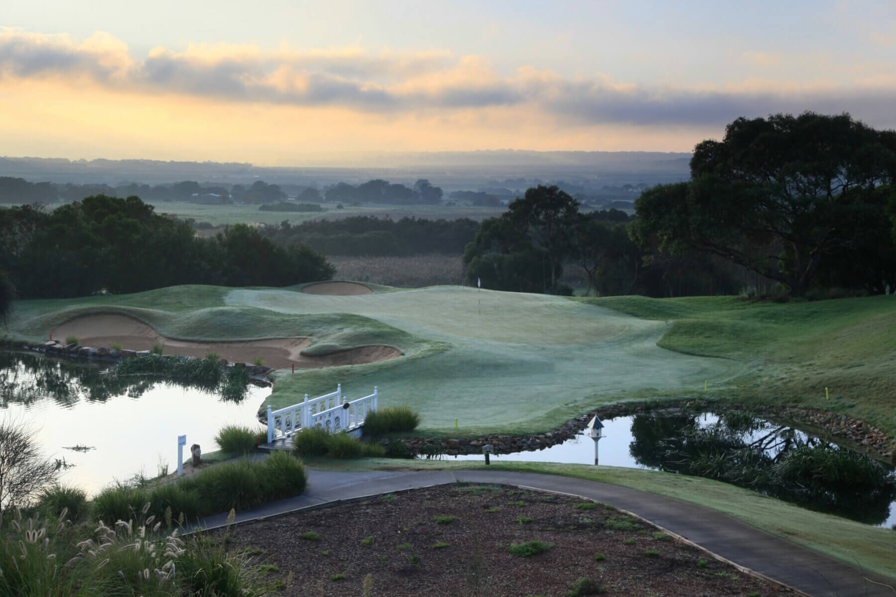 Morning mist and dew cover the Eagle Ridge Golf Club