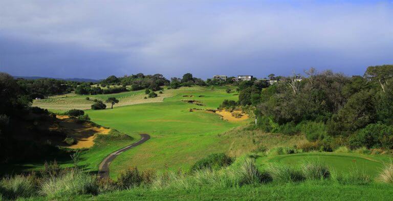 The par-five eighteenth hole of the Legends Course at Moonah Links