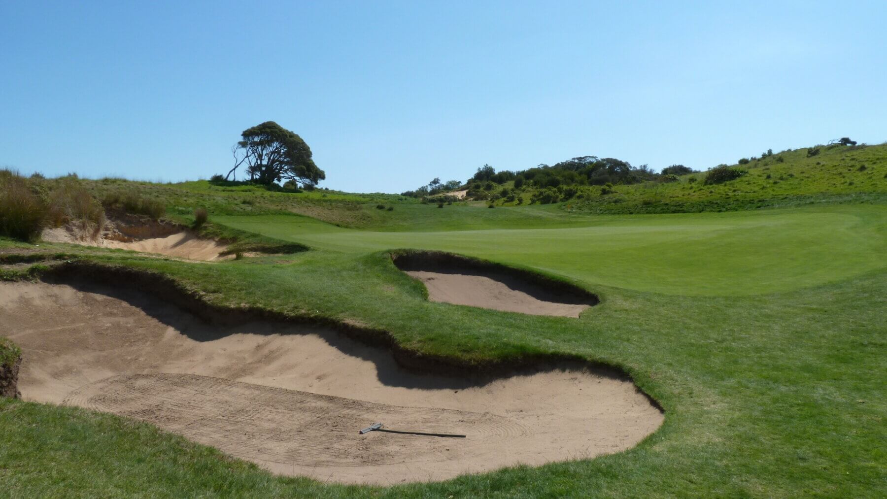 Flat sandy bunkers create hazards on the Moonah Links Legends Course