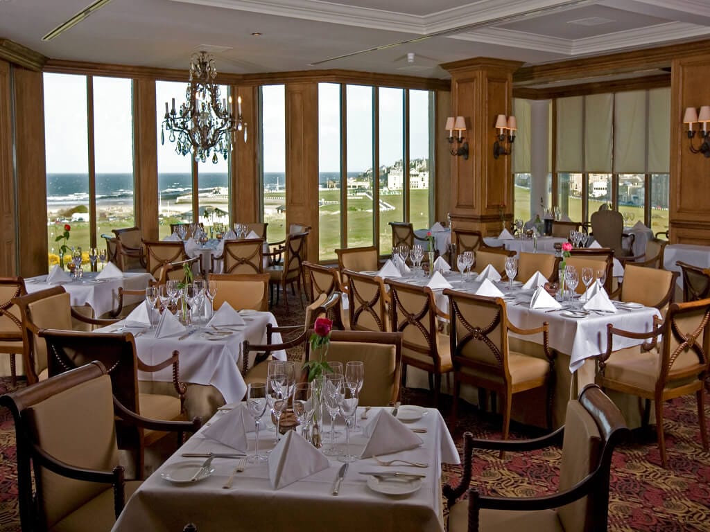 Fine dining restaurant overlooks the St Andrews links complex and North Sea
