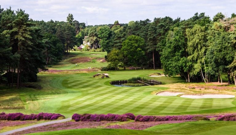 Golfers play on the fifth hole of the old course at Sunningdale