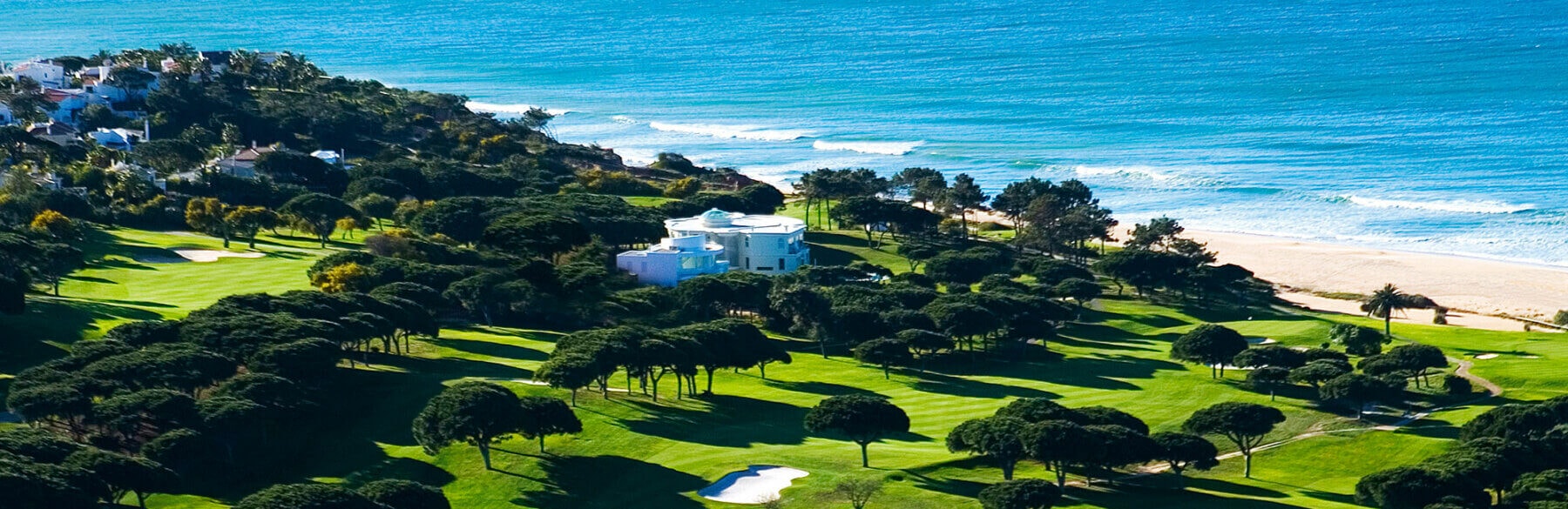 Aerial view o the Vale do Lobo golf complex residing near the sea