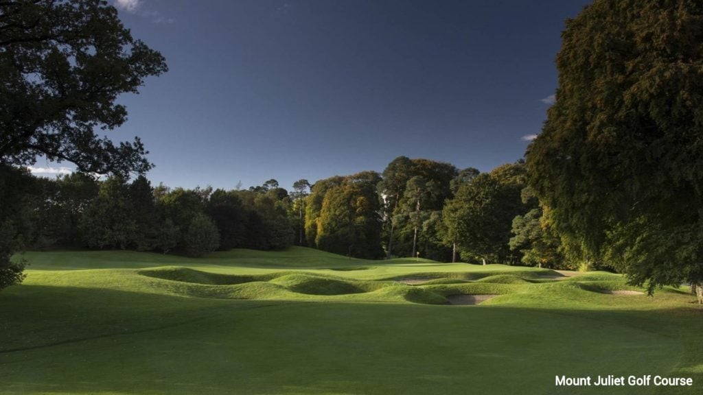 Undulating land and many bunkers feature on the Mount Juliet golf course
