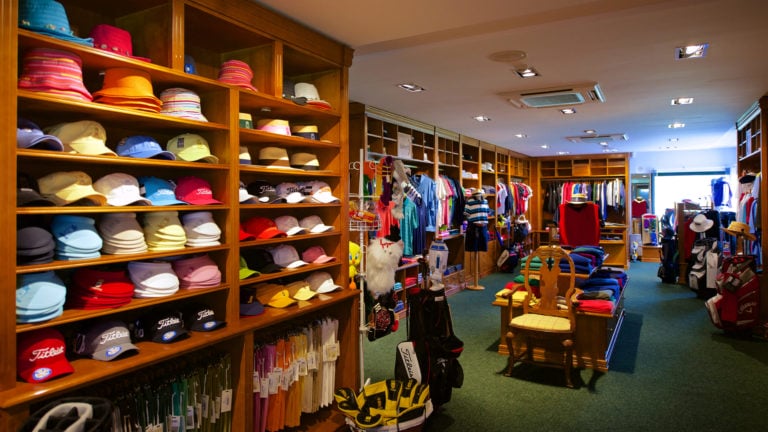 Golf attire on display in the Pro Shop