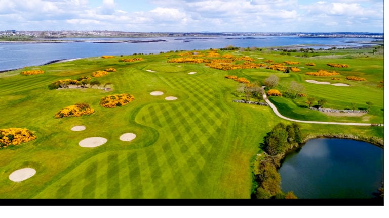 Aerial view of pot bunkers on the eighth hole at Galway Bay Golf Resort