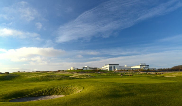 The Galway Bay Clubhouse overlooks the 16th green