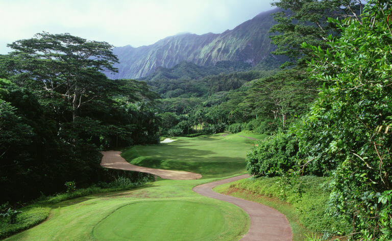 Overlooking the Third hole looking up towards mountains