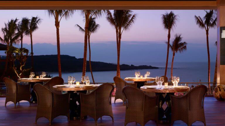 Twilight view of fine dining at Manele Bay Resort Four Seasons