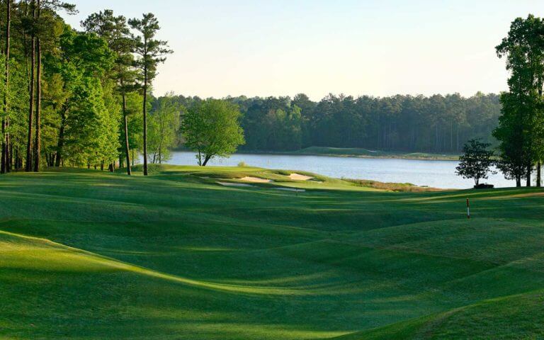 Open fairway on the second hole leads to a lake in Alabama