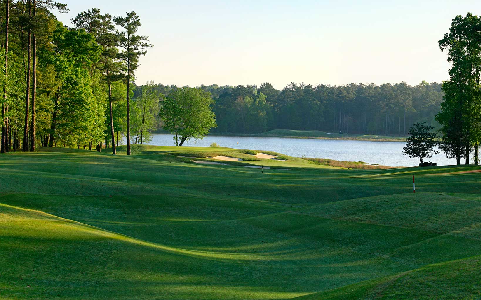 Open fairway on the second hole leads to a lake in Alabama