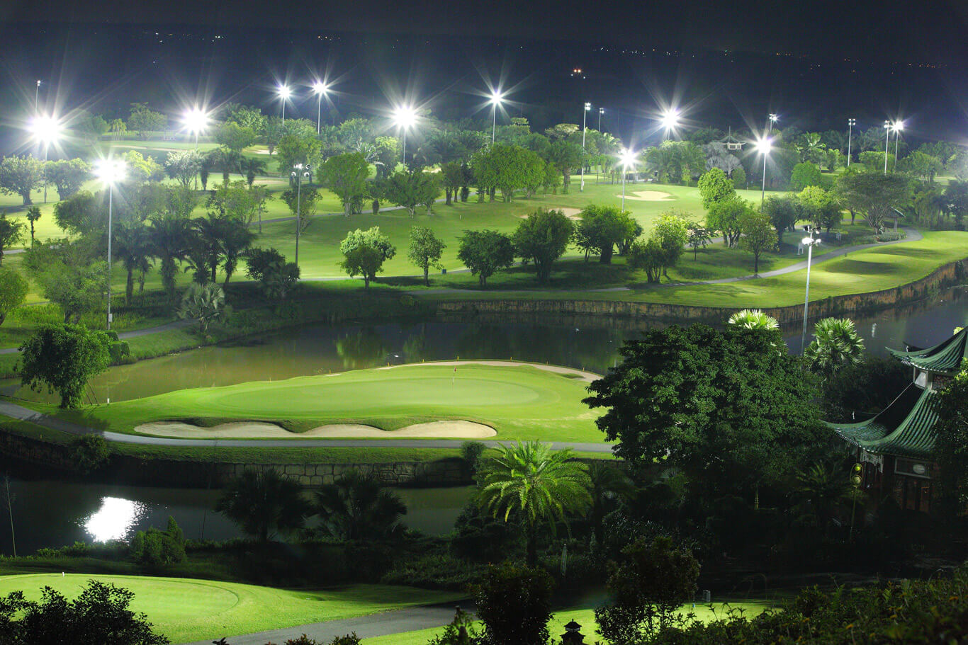 Many bright lights allow night-golf to be played at Long Thanh Golf Club