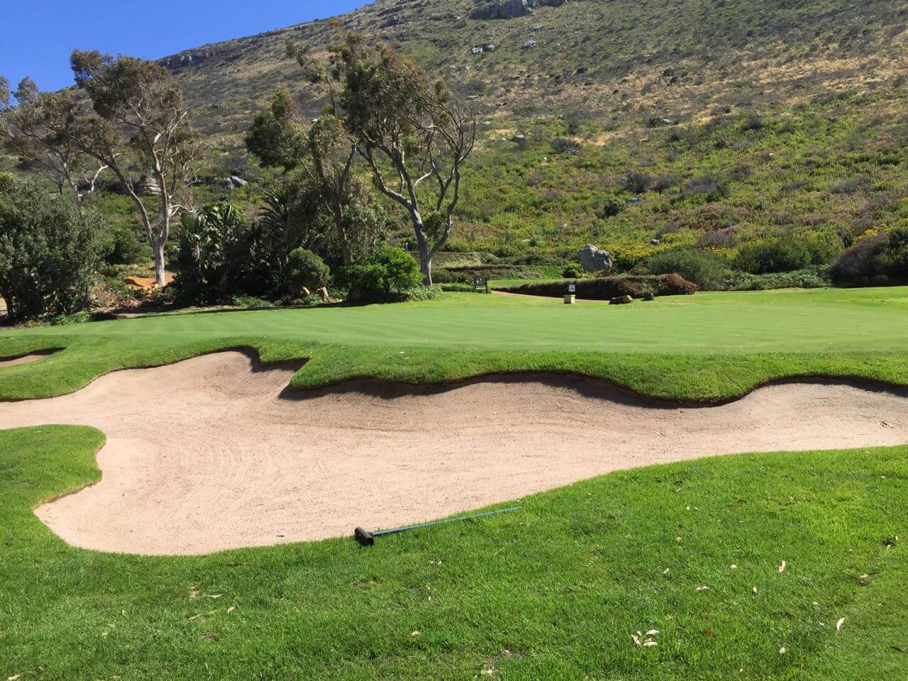 A large bunker protects the sixth green at Clovelly Country Club