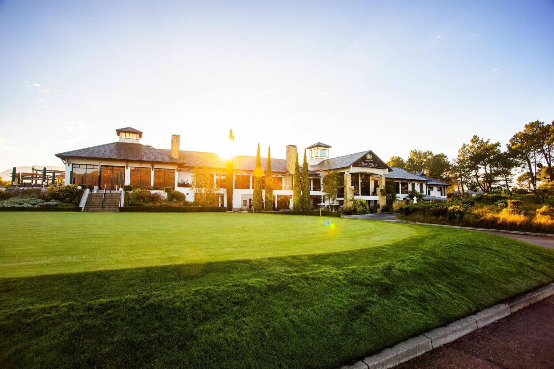 Sun beams over the clubhouse at Pearl Valley in South Africa