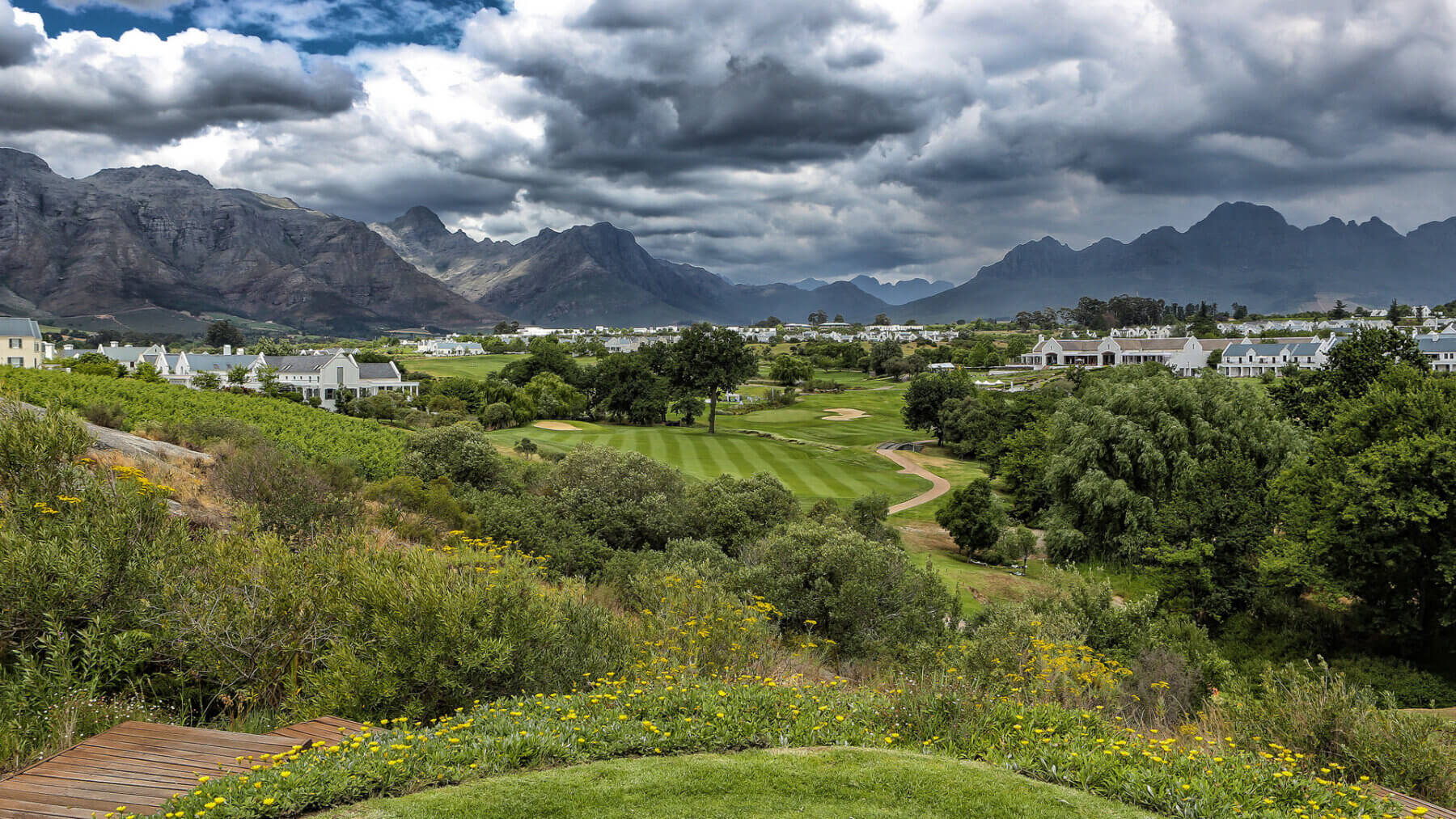 View of a fairway from an elevated tee box at De Zalze Estate