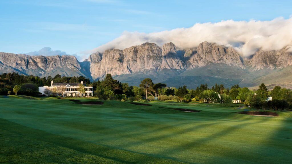 Large mountain range dominates the scenery from Erinvale estate