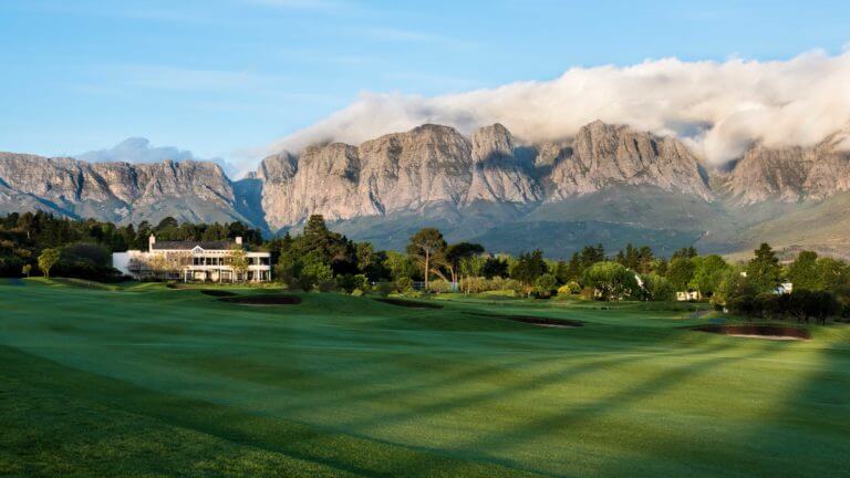 Large mountain range dominates the scenery from Erinvale estate