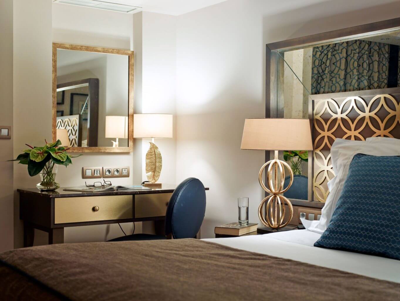 Luxurious bedroom furnishings in the Dona Filipa Hotel