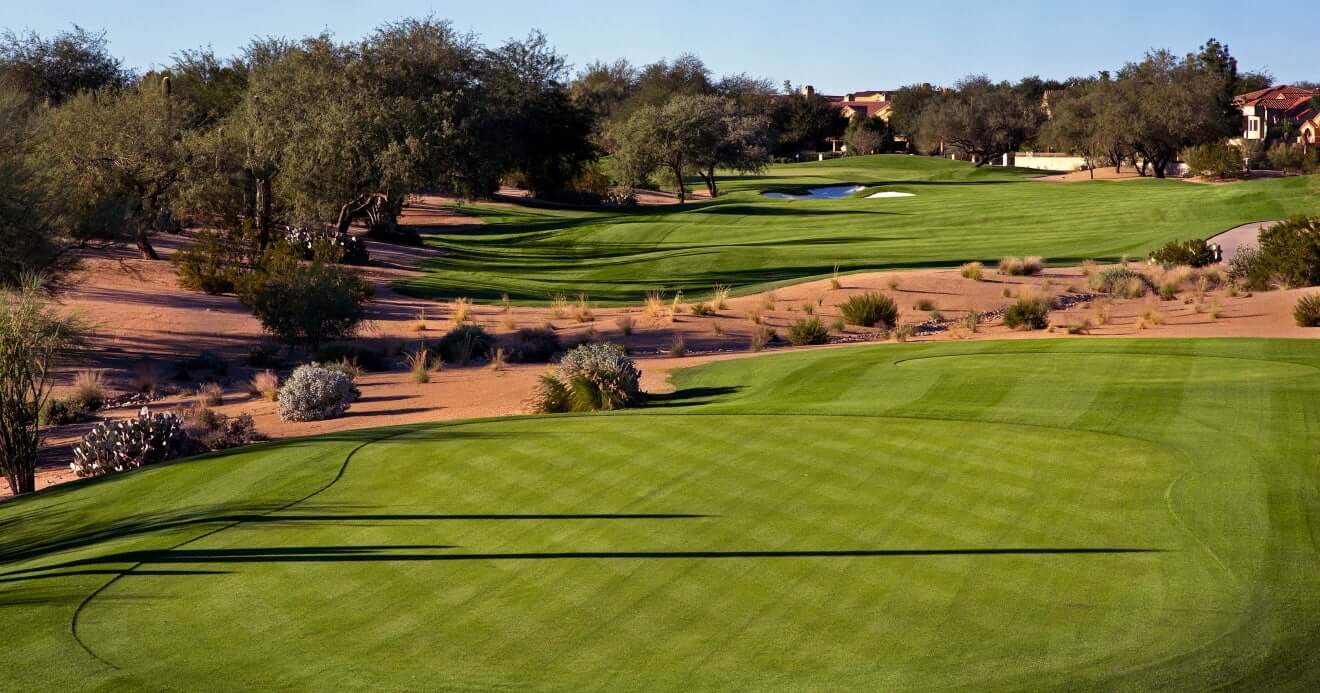 Desert wasteland separates first fairway at TPC Scottsdale Stadium Course
