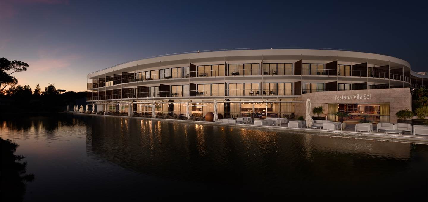 Front of resort at night