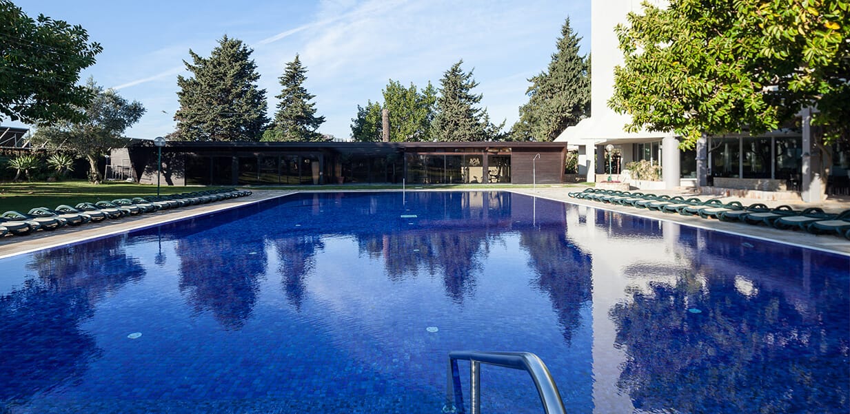 Pool and building view at Dom Pedro Resort in Vilamoura, Algarve