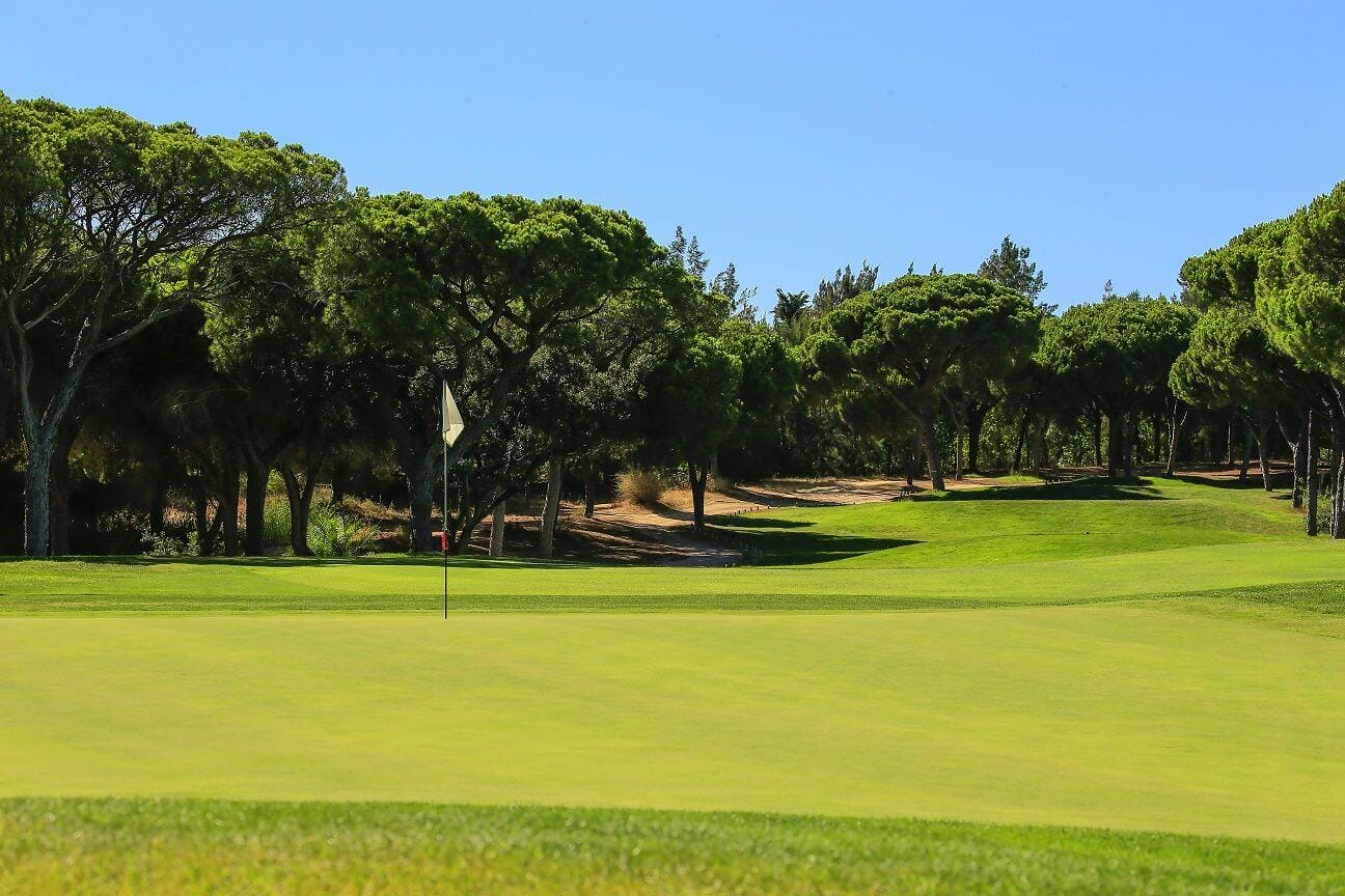 Blue sky and green golf course contrast at Dom Pedro's Millennium golf course