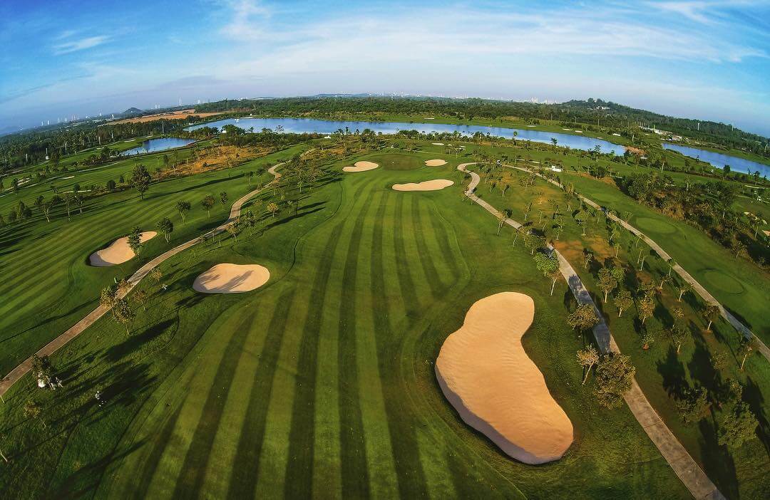 Aerial view of fairway buts and bunkers