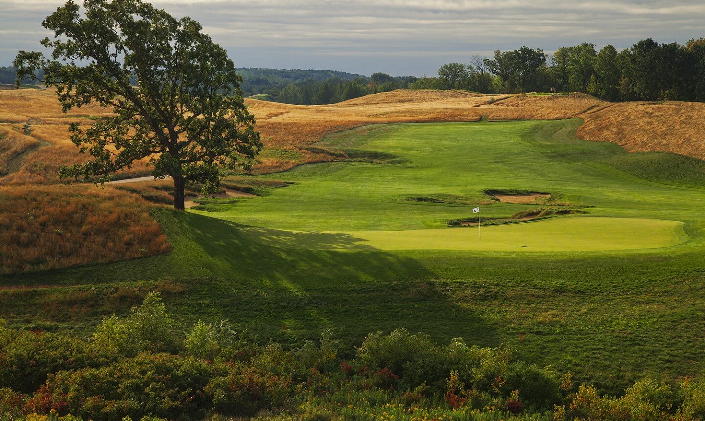 View of green back down a fairway at Erin Hills Resort