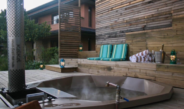 Private outdoor hot tub at Pezula Golf Resort in South Africa