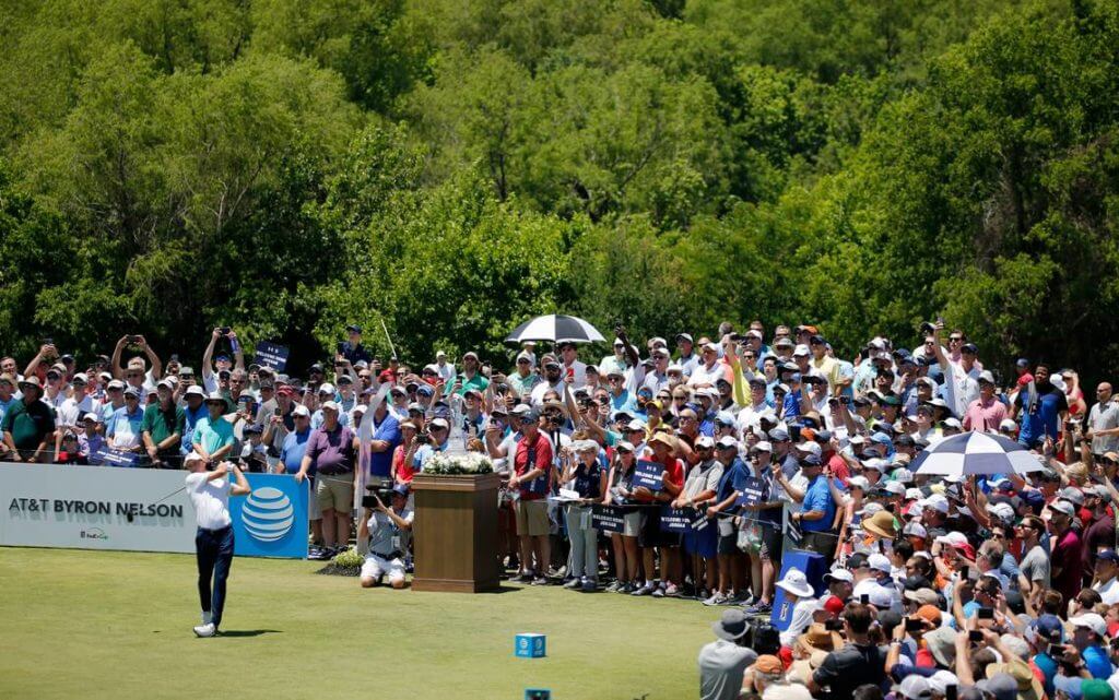Golf fans watch the Byron Nelson Golf Tournament